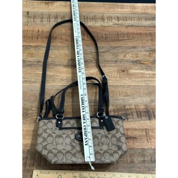 Coach Peyton Signature Zip Tote Coated Canvas Bag Beige Khaki Brown Adjust Spots - Picture 4 of 12